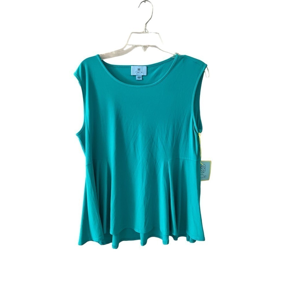 Cece Blouse Top Women's Size‎ L Green Sleeveless Pullover Round Neck Ruffle Hem